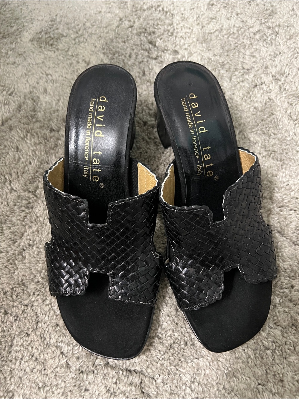 David Tate Black Woven Leather Mule Slides